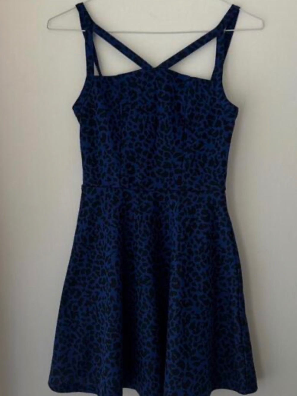 Blue leopard print mini Goth punk dress Gothic minidress size XS S like new Asia